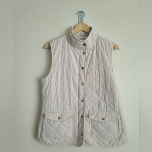 Cambridge Dry Goods Ivory Quilted Vest sz l Zip + Gold Buttons